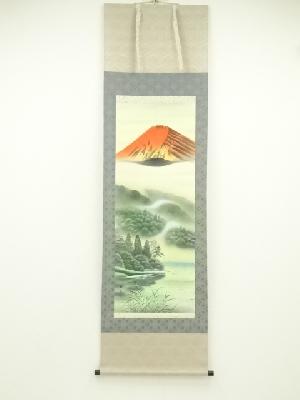 松風筆　赤富士　肉筆絹本掛軸（箱付）